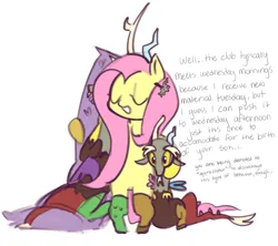 Size: 2015x1786 | Tagged: safe, artist:vilesmell, derpibooru import, discord, fluttershy, body pillow, crush plush, image, implied discoshy, implied shipping, implied straight, plushie, png
