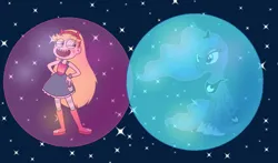 Size: 1228x720 | Tagged: safe, derpibooru import, princess luna, alicorn, bubble, crossover, cute, disney, disney princess, female, image, in bubble, magic bubble, mewman, night, png, soap bubble, star butterfly, star vs the forces of evil, stars