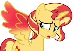 Size: 974x648 | Tagged: safe, artist:cassius2003, derpibooru import, sunset shimmer, alicorn, alicornified, female, image, png, race swap, sad, shimmercorn, simple background, solo, transparent background
