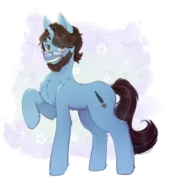 Size: 3000x3000 | Tagged: safe, artist:dani, derpibooru import, oc, oc:ibis paint, unofficial characters only, pony, unicorn, beard, dreamworks face, facial hair, glasses, image, looking at you, male, png, ponysona, raised hoof, smiling, smiling at you, solo