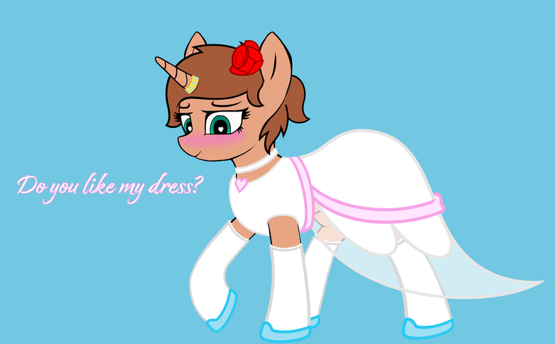 Size: 3509x2181 | Tagged: safe, artist:truedepressed, derpibooru import, oc, oc:heroic armour, unofficial characters only, pony, unicorn, clothes, commission, crossdressing, dress, heart, heart eyes, image, looking at you, male, png, shy, smiling, smiling at you, solo, stallion, wedding dress, wingding eyes
