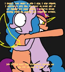 Size: 3023x3351 | Tagged: safe, artist:professorventurer, derpibooru import, izzy moonbow, sunny starscout, alicorn, pony, unicorn, series:ask pippamena, g5, my little pony: a new generation, angry, crying, female, holding back, image, implied king sombra, mare, png, race swap, sunnycorn, tears of anger, yellow eyes