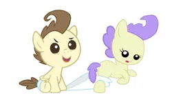 Size: 2304x1336 | Tagged: safe, artist:3d4d, derpibooru import, cream puff, pound cake, earth pony, pegasus, pony, colt, diaper, duo, duo male and female, female, filly, foal, image, male, png, poundpuff, simple background, white background