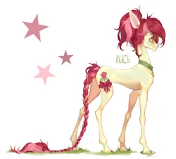 Size: 4626x4172 | Tagged: safe, artist:кись, derpibooru import, roseluck, pony, alternate hairstyle, bow, braid, braided tail, collar, commission, commissioner:doom9454, concave belly, cute, hooves, image, leg band, long tail, pet tag, png, pony pet, ponytail, quadrupedal, ribbon, rosepet, side view, simple background, skinny, standing, sternocleidomastoid, tail, thin, white background