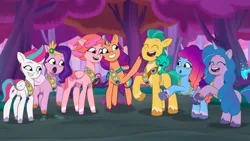 Size: 3072x1727 | Tagged: safe, derpibooru import, screencap, hitch trailblazer, izzy moonbow, pipp petals, sparky sparkeroni, sunny starscout, zipp storm, dragon, earth pony, pegasus, pony, unicorn, g5, my little pony: tell your tale, spoiler:g5, spoiler:my little pony: tell your tale, spoiler:tyts01e61, :o, ^^, applejack (g5), attack of the bunnisus, baby, baby dragon, cute, eyes closed, female, fluttershy (g5), grin, hitchbetes, image, izzybetes, jpeg, male, mane five, mane six (g5), mare, misty brightdawn, open mouth, open smile, papa hitch, pinkie pie (g5), rainbow dash (g5), rarity (g5), rebirth misty, royal sisters (g5), siblings, sisters, smiling, sparkybetes, stallion, twilight sparkle (g5), windy (g5)