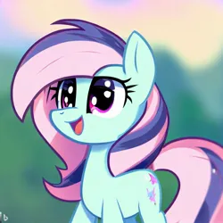 Size: 1024x1024 | Tagged: safe, ai content, derpibooru import, machine learning generated, oc, unofficial characters only, earth pony, pony, earth pony oc, female, filly, foal, generator:bing image creator, happy, image, jpeg, mare