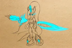 Size: 6000x4000 | Tagged: safe, artist:leesys, derpibooru import, oc, oc:leesys, unofficial characters only, semi-anthro, unicorn, armor, fantasy class, image, magic, png, sketch, sword, warrior, weapon
