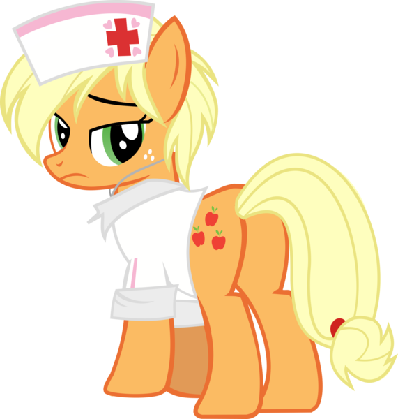 Size: 1625x1707 | Tagged: safe, artist:retroponybro, derpibooru import, edit, vector edit, applejack, butt, hat, image, inkscape, looking back, nurse hat, nurse outfit, plot, png, simple background, transparent background, vector