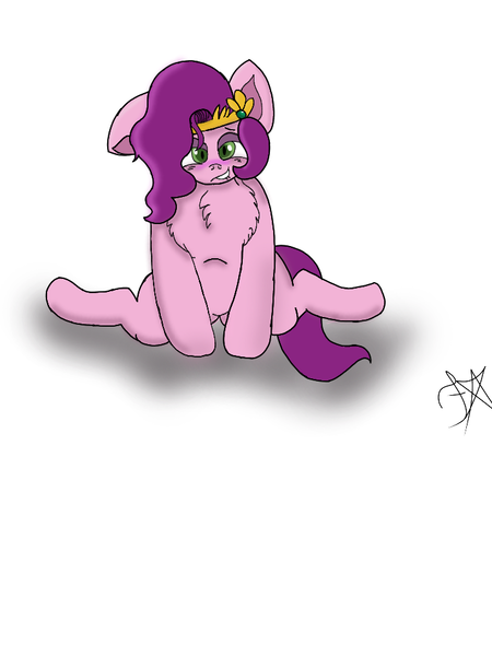 Size: 720x960 | Tagged: safe, artist:dawkinsdalmatian, derpibooru import, pipp petals, pegasus, semi-anthro, g5, blushing, chest fluff, green eyes, image, jewelry, lip bite, one ear down, png, regalia, solo