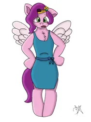 Size: 720x960 | Tagged: safe, artist:dawkinsdalmatian, derpibooru import, pipp petals, pegasus, semi-anthro, g5, apron, clothes, green eyes, image, one ear down, png, simple background, solo, white background