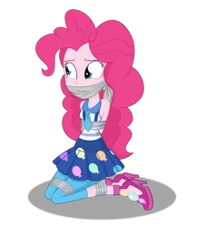 Size: 2000x2300 | Tagged: safe, artist:splendidbondage, derpibooru import, pinkie pie, human, equestria girls, bondage, bound and gagged, cloth gag, damsel in distress, gag, humanized, image, kidnapped, male, png, solo, solo male, tape, tape bondage, tied up