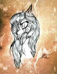 Size: 834x1080 | Tagged: safe, artist:hysteriana, derpibooru import, oc, unnamed oc, pony, abstract background, chest fluff, collar, female, grunge, image, jpeg, long hair, old art, sketch, solo, solo female, traditional art