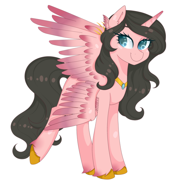 Size: 2656x2784 | Tagged: safe, artist:oniiponii, derpibooru import, oc, unofficial characters only, alicorn, pony, alicorn oc, eyelashes, female, horn, image, jewelry, mare, necklace, png, simple background, smiling, transparent background, unshorn fetlocks, wings