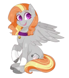 Size: 2923x3289 | Tagged: safe, artist:oniiponii, derpibooru import, oc, unofficial characters only, pegasus, pony, collar, eyelashes, female, image, mare, pegasus oc, png, raised hoof, simple background, sitting, smiling, transparent background, unshorn fetlocks, wings