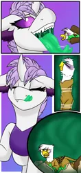 Size: 5000x10600 | Tagged: suggestive, artist:noblebrony317, derpibooru import, gilda, oc, oc:elytra, changedling, changeling, gryphon, food, image, internal, png, sandwich, stomach, tongue out, vore