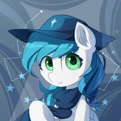 Size: 3000x3000 | Tagged: safe, artist:emeraldgalaxy, derpibooru import, oc, oc:cynosura, unofficial characters only, pegasus, pony, bust, clothes, commission, ear fluff, eye clipping through hair, eyebrows, eyebrows visible through hair, female, hat, high res, image, looking at you, mare, pegasus oc, png, scarf, signature, smiling, smiling at you, solo, wings