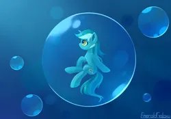 Size: 2300x1600 | Tagged: safe, artist:emeraldgalaxy, derpibooru import, lyra heartstrings, pony, unicorn, bubble, crepuscular rays, female, g4, horn, image, in bubble, looking up, mare, ocean, png, signature, smiling, solo, underwater, water