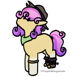 Size: 3000x3000 | Tagged: safe, artist:purple wingshade, derpibooru import, oc, oc:quickdraw, earth pony, pony, bandana, boots, bracelet, clothes, coat markings, cowboy boots, cowboy hat, cute, hat, image, jewelry, png, purple mane, shoes, small, socks (coat marking), solo, yellow coat