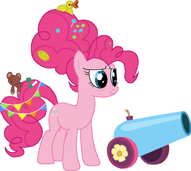 Size: 718x644 | Tagged: safe, artist:scootaloormayfly, derpibooru import, pinkie pie, earth pony, pony, image, older, older pinkie pie, party cannon, pixel art, plushie, png, rubber duck, simple background, solo, teddy bear, transparent background