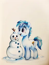 Size: 512x672 | Tagged: safe, derpibooru import, machine learning generated, earth pony, pony, ai content, image, jpeg, snow, snowman, solo