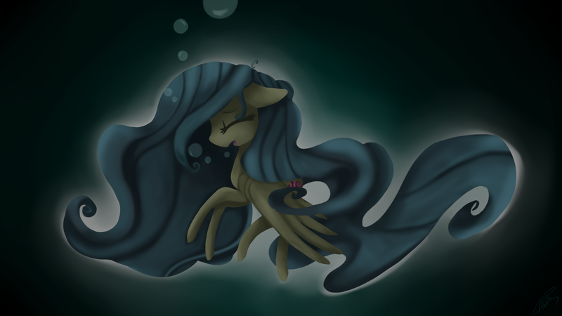 Size: 1920x1080 | Tagged: safe, artist:lovelydreams14, derpibooru import, fluttershy, pegasus, pony, air bubble, bubble, eyes closed, floppy ears, image, png, underwater, water