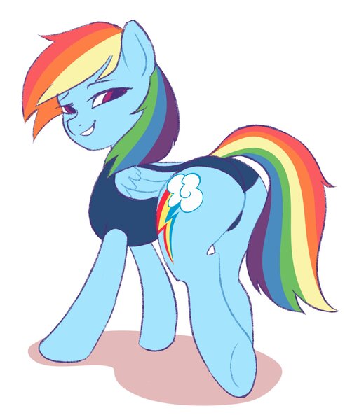 Size: 1625x1983 | Tagged: suggestive, artist:twilightsparkee, derpibooru import, rainbow dash, pegasus, pony, butt, clothes, image, jpeg, looking at you, looking back, looking back at you, one-piece swimsuit, plot, rainbutt dash, swimsuit