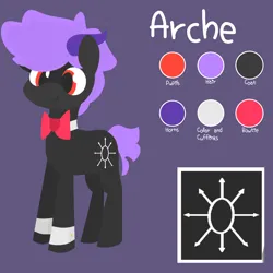 Size: 2000x2000 | Tagged: safe, artist:arche, derpibooru import, oc, oc:arche medley, unofficial characters only, demon, demon pony, original species, bowtie, cufflinks, image, png, reference sheet