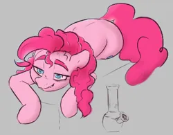 Size: 439x342 | Tagged: safe, artist:newpone, derpibooru import, pinkie pie, earth pony, pony, 420, bong, female, image, lying down, png, red eyes, solo, solo female