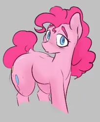 Size: 282x344 | Tagged: safe, artist:newpone, derpibooru import, pinkie pie, earth pony, pony, butt, dock, female, image, looking at you, png, raised eyebrows, shiny butt, simple background, solo, solo female, tail