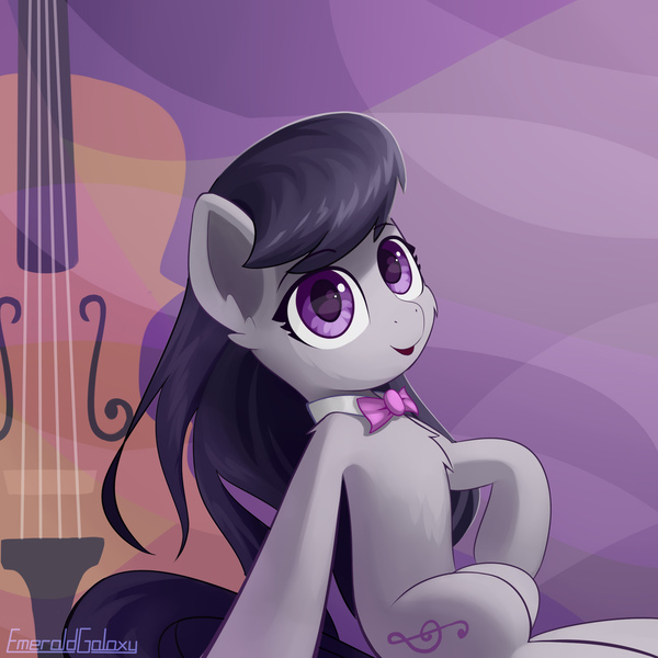 Size: 2000x2000 | Tagged: safe, artist:emeraldgalaxy, derpibooru import, octavia melody, earth pony, pony, bowtie, cello, cute, ear fluff, eyebrows, eyebrows visible through hair, female, g4, high res, image, jpeg, looking at you, mare, musical instrument, open mouth, open smile, signature, smiling, smiling at you, solo, tavibetes