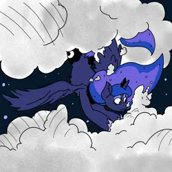 Size: 3508x3508 | Tagged: safe, artist:ponny, derpibooru import, princess luna, oc, alicorn, pony, cloud, cloudy, image, night, png, solo, stars