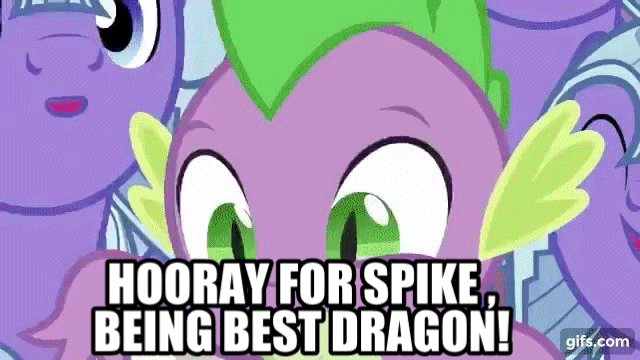 Size: 640x360 | Tagged: safe, edit, edited screencap, editor:undeadponysoldier, ponerpics import, ponybooru import, screencap, spike, thorax, changeling, dragon, pony, the times they are a changeling, animated, armor, best dragon, cheering, crystal guard, crystal guard armor, cute, edited gif, gif, gifs.com, happy, hooray, image, male, meme, royal guard, spikabetes, spikelove, stallion, text, thorabetes