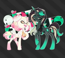 Size: 1349x1200 | Tagged: safe, artist:salmonpringles, derpibooru import, ponified, pegasus, pony, unicorn, clothes, crown, image, jewelry, jpeg, marina (splatoon 2), pearl (splatoon 2), regalia, splatoon, staring at you, zipper