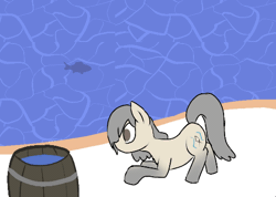 Size: 506x361 | Tagged: safe, artist:anonymous, ponerpics import, oc, oc:current seeker, unofficial characters only, fish, pony, taiga pony, animated, barrel, female, gif, image, mare, no mouth, running, sneaking, socks (coat marking), solo