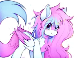 Size: 2160x1620 | Tagged: safe, artist:lerkfruitbat, derpibooru import, oc, oc:dyn, pegasus, pony, chest fluff, colored wings, eyelashes, heart, image, long mane, long tail, multicolored hair, multicolored mane, multicolored tail, multicolored wings, pegasus oc, png, simple background, solo, tail, wings