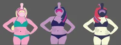 Size: 882x330 | Tagged: safe, artist:polorenzielephant, derpibooru import, moondancer, princess cadance, twilight sparkle, equestria girls, bikini, clothes, dean cadance, full face snorkel, image, png, snorkel, swimsuit, two-piece swimsuit