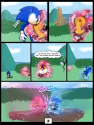 Size: 7500x10000 | Tagged: safe, artist:chedx, derpibooru import, hedgehog, comic:learning with pibby glitch battles, blossom (powerpuff girls), comic, commission, corrupted, crossover, fight, image, multiverse, png, sonic the hedgehog, sonic the hedgehog (series), the powerpuff girls