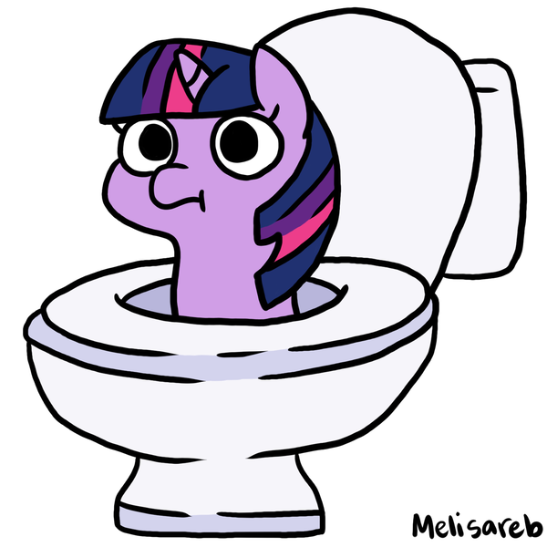 Size: 1500x1500 | Tagged: safe, alternate version, artist:melisareb, derpibooru import, twilight sparkle, pony, toilet pony, unicorn, but why, derpibooru exclusive, female, image, mare, png, shitposting, simple background, skibidi toilet, solo, toilet, toilet sparkle, twiggie, unicorn twilight, white background