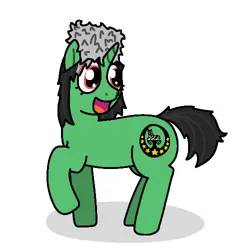 Size: 500x500 | Tagged: safe, artist:hach, oc, oc:terek flow, ponified, unofficial characters only, pony, unicorn, :d, chechen republic of ichkeria, chechnya, female, hat, image, looking back, mare, nation ponies, open mouth, papakha, png, raised hoof, simple background, solo, white background