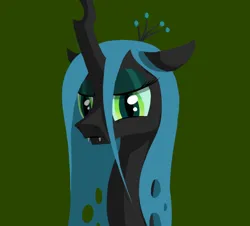 Size: 852x770 | Tagged: artist needed, safe, queen chrysalis, changeling, changeling queen, bust, fangs, female, floppy ears, green background, image, lidded eyes, looking at you, png, portrait, simple background, slit eyes, solo