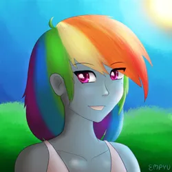 Size: 1200x1200 | Tagged: safe, artist:empyu, derpibooru import, rainbow dash, equestria girls, bust, image, looking at you, png, portrait