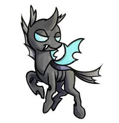 Size: 800x825 | Tagged: artist needed, safe, changeling, fangs, flying, image, lidded eyes, png, raised hoof, simple background, solo, white background