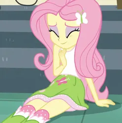 Size: 1712x1726 | Tagged: safe, derpibooru import, edit, edited screencap, screencap, fluttershy, dance magic, equestria girls, spoiler:eqg specials, clothes, cropped, cute, female, giggling, image, png, shyabetes, skirt