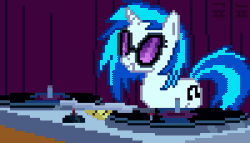Size: 500x285 | Tagged: safe, artist:gonicfanfic, derpibooru import, vinyl scratch, unicorn, suited for success, animated, gif, image, pixel art, solo