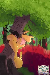 Size: 2031x3000 | Tagged: safe, artist:cryena, derpibooru import, alpaca, them's fightin' herds, apple, apple orchard, apple tree, community related, food, happy, harvest, hug, image, jpeg, orchard, paprika (tfh), smiling, solo, tree