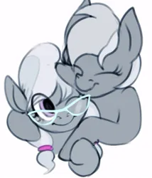 Size: 441x515 | Tagged: artist needed, safe, derpibooru import, silver spoon, silverspeed, earth pony, pegasus, pony, fanfic:silver's arrow of motherhood, ^^, cute, daaaaaaaaaaaw, duo, eyes closed, fanfic art, female, filly, foal, glasses, hug, image, jpeg, mama silverspeed, mother and child, mother and daughter, nuzzling, one eye closed, silverbetes, simple background, smiling, story in the source, white background, wholesome