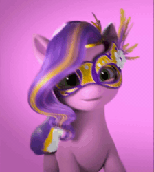 Size: 966x1080 | Tagged: safe, derpibooru import, screencap, pipp petals, pegasus, pony, g5, my little pony: make your mark, spoiler:g5, spoiler:my little pony: make your mark, spoiler:my little pony: make your mark chapter 4, spoiler:mymc04e05, 3d, adorapipp, animated, blowing a kiss, colored wings, cropped, cute, dyed coat, dyed feathers, dyed mane, eyeshadow, female, gif, glitter, gradient hooves, green eyes, hoof polish, image, jewelry, makeup, mare, mask, multicolored coat, multicolored wings, my little pony: make your mark chapter 4, pink background, pink coat, princess, purple mane, royalty, simple background, solo, the manesquerade ball, tiara, two toned mane, unshorn fetlocks, wings, yellow eyeshadow