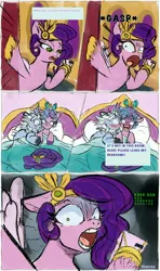 Size: 2210x3725 | Tagged: suggestive, artist:shakoba, derpibooru import, pipp petals, queen haven, pegasus, pony, unicorn, g5, my little pony: make your mark, my little pony: tell your tale, alphabittle blossomforth, bed, blanket, blushing, canon ship, comic, cuddling, female, funny, image, implied sex, jpeg, love, male, mare, on bed, phone, royalty, shocked, stallion, trio