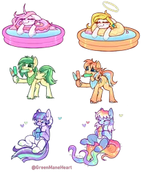 Size: 5000x6100 | Tagged: safe, artist:greenmaneheart, derpibooru import, oc, oc:angel light, oc:aperol orange, oc:aquatic paint, oc:basil sprout, oc:lady magnolia rose quartz, oc:starchaser, unofficial characters only, earth pony, pegasus, pony, unicorn, commission, image, png, ych result