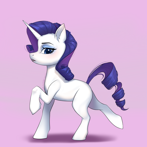 Size: 2300x2300 | Tagged: safe, artist:rily, derpibooru import, rarity, pony, unicorn, chinese text, female, g4, image, looking back, mare, moon runes, png, raised hoof, simple background, solo